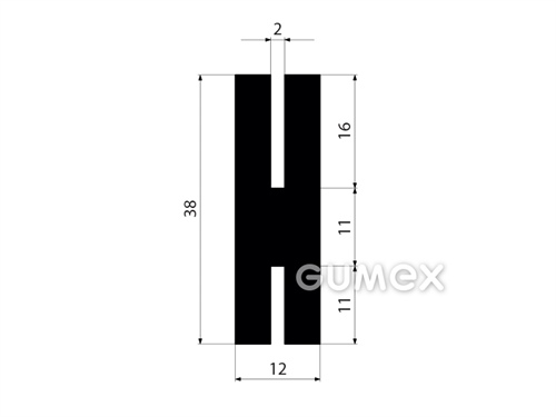Pryžový profil tvaru "H", 38x12/2/2mm, 70°ShA, EPDM, -40°C/+100°C, černý